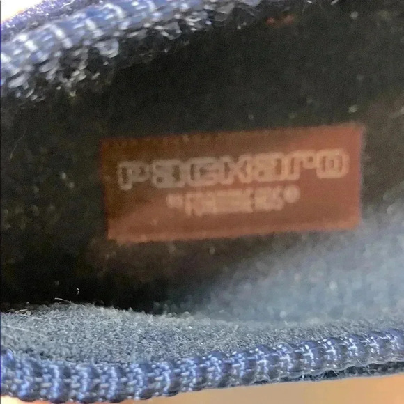 Packard by Foamtreads Crown Crest Navy Velvet Loafers  w 1” wedge heel. - Picture 8 of 9